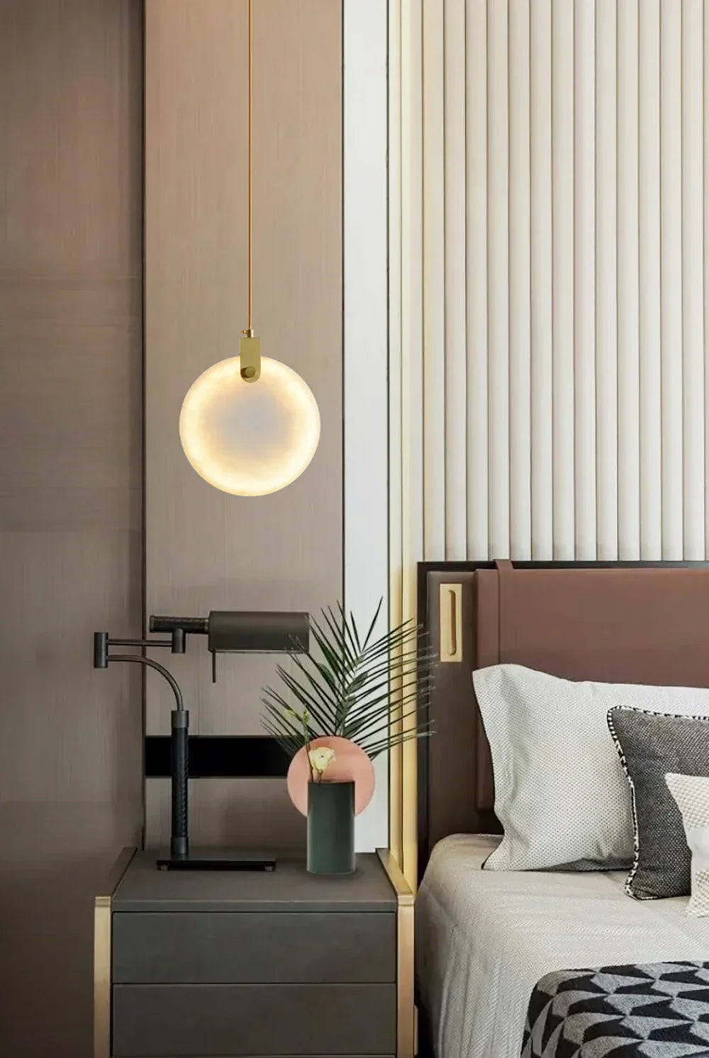 Pendant Lamp Modern Marble Disc Chandelier with Adjustable Height