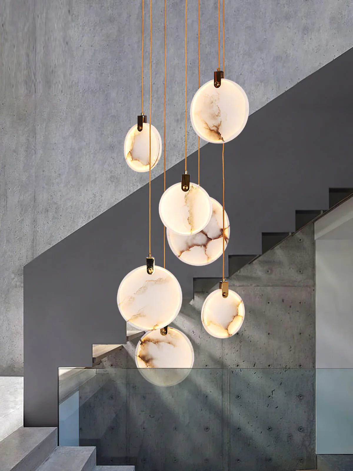 Pendant Lamp Modern Marble Disc Chandelier with Adjustable Height