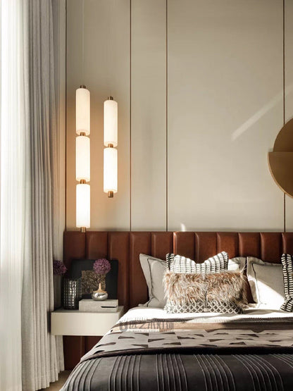 Pendant Lamp Modern Minimalist with Alabaster Cylinder Shades and Brass Fittings