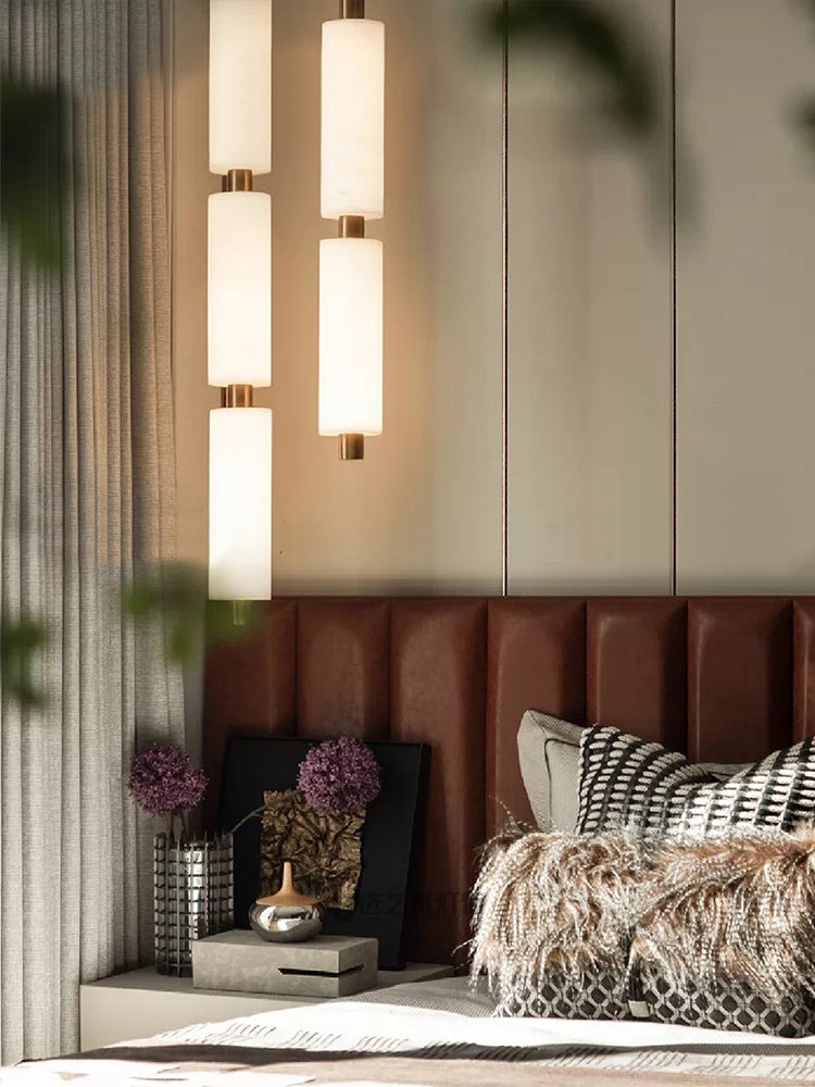 Pendant Lamp Modern Minimalist with Alabaster Cylinder Shades and Brass Fittings