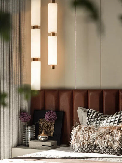 Pendant Lamp Modern Minimalist with Alabaster Cylinder Shades and Brass Fittings