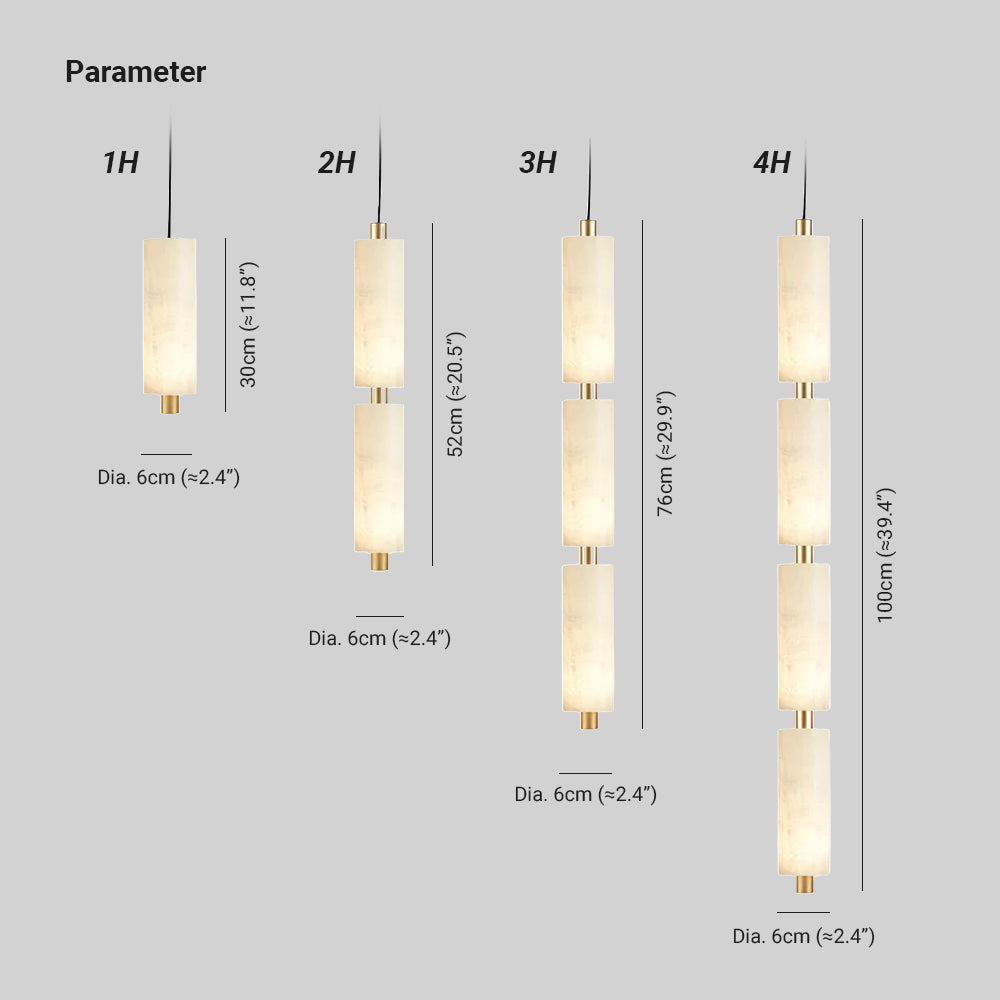 Pendant Lamp Modern Minimalist with Alabaster Cylinder Shades and Brass Fittings