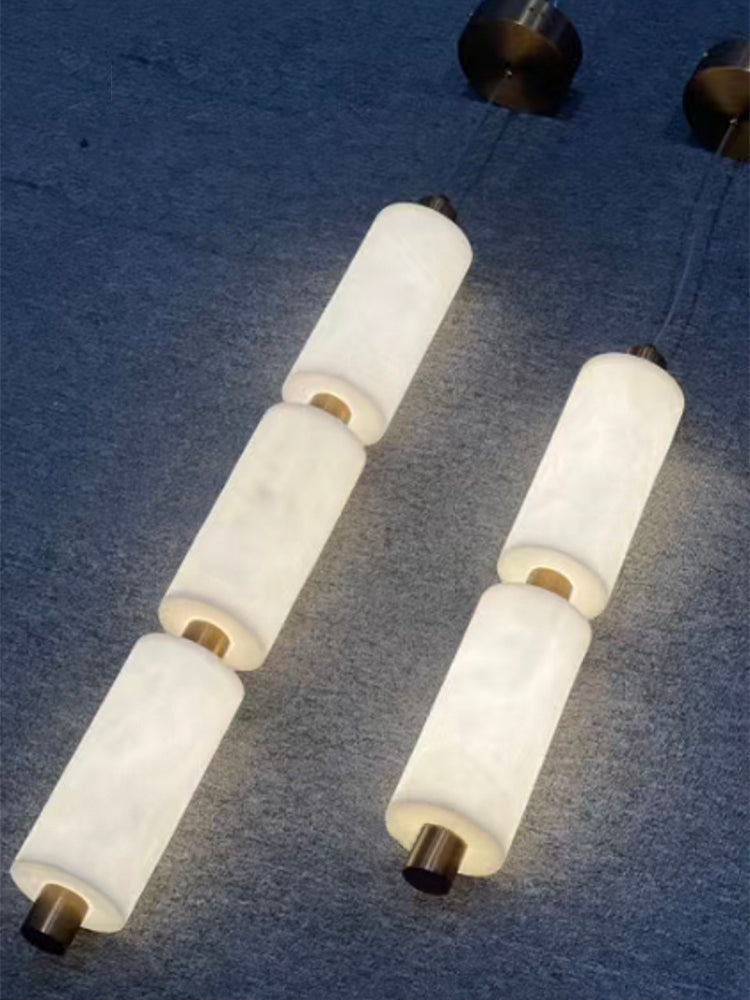 Pendant Lamp Modern Minimalist with Alabaster Cylinder Shades and Brass Fittings