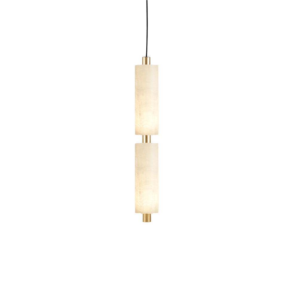 Pendant Lamp Modern Minimalist with Alabaster Cylinder Shades and Brass Fittings