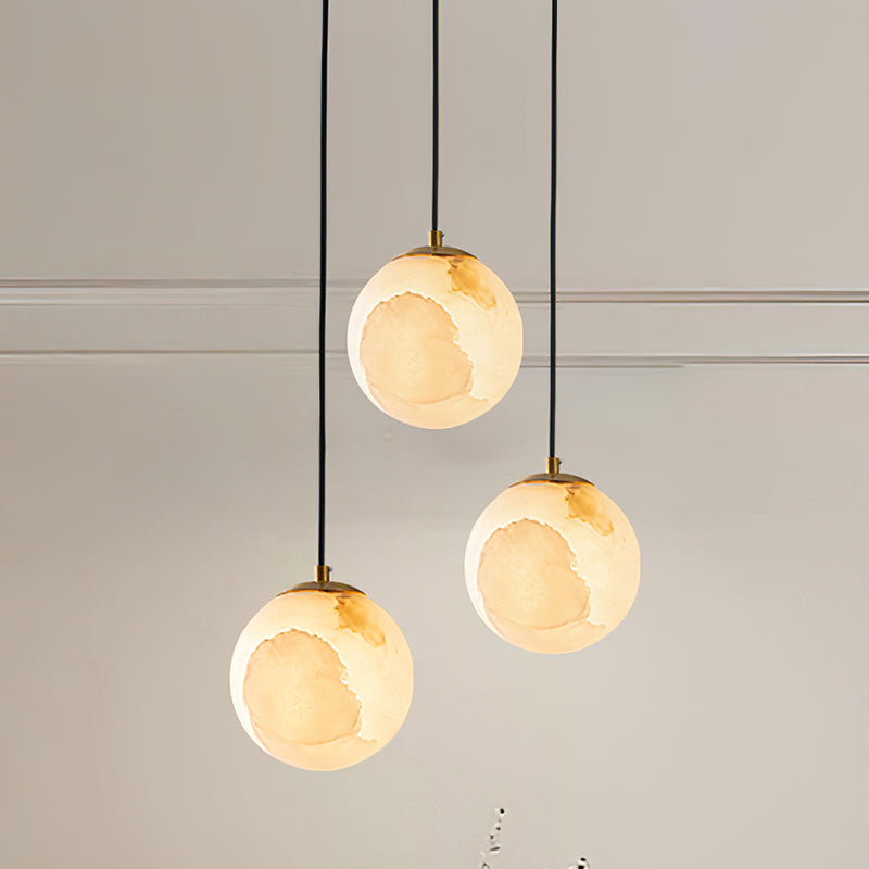 Pendant Lamp Modern Minimalist with Alabaster Globe Shade and Brass Fitting