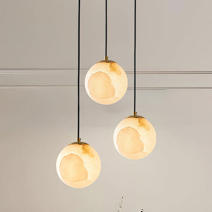 Pendant Lamp Modern Minimalist with Alabaster Globe Shade and Brass Fitting