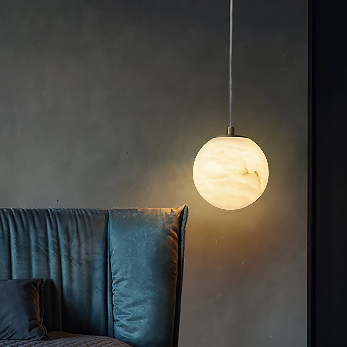 Pendant Lamp Modern Minimalist with Alabaster Globe Shade and Brass Fitting