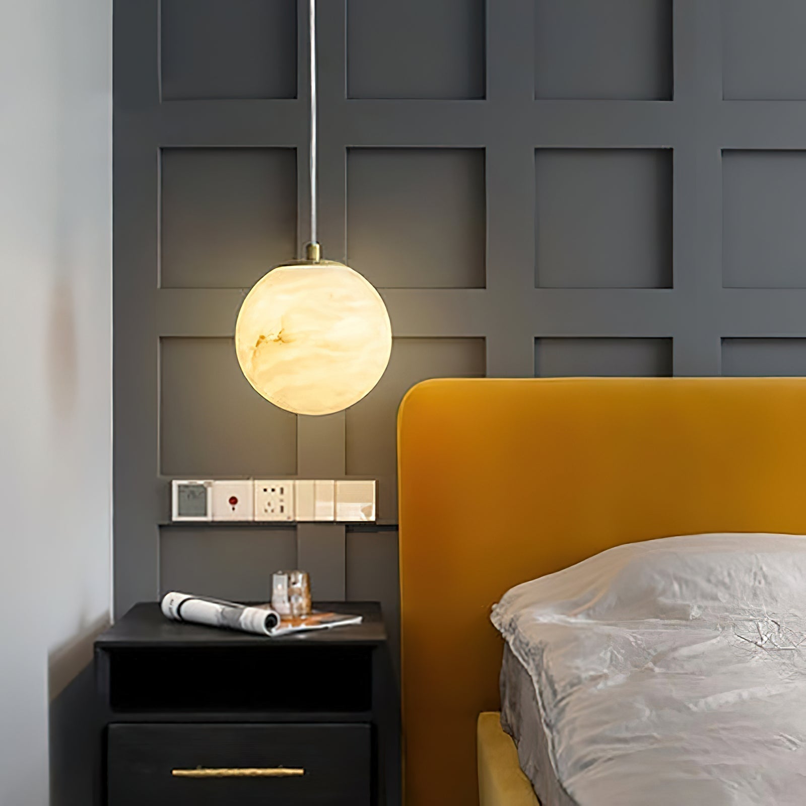 Pendant Lamp Modern Minimalist with Alabaster Globe Shade and Brass Fitting