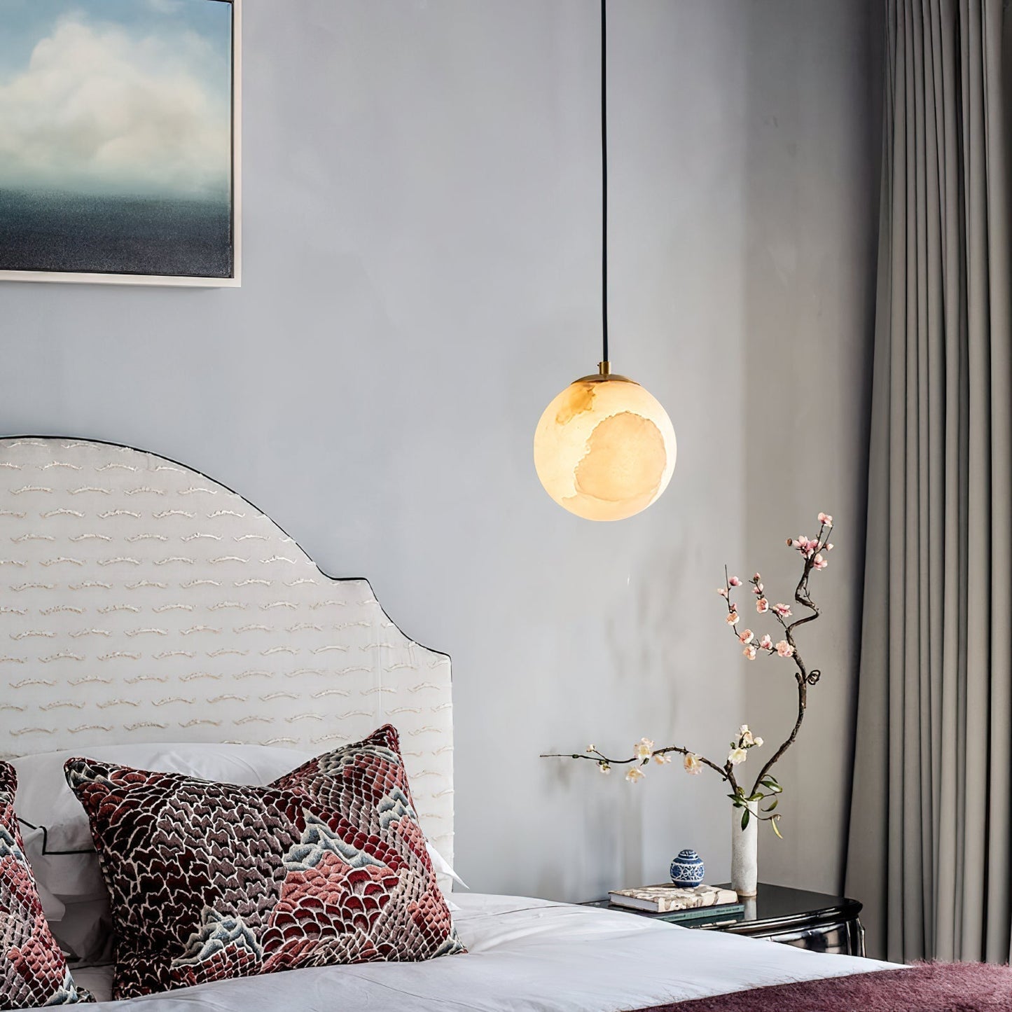 Pendant Lamp Modern Minimalist with Alabaster Globe Shade and Brass Fitting