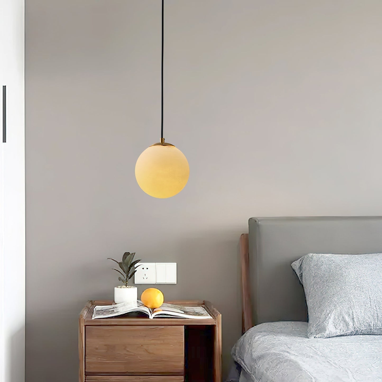 Pendant Lamp Modern Minimalist with Alabaster Globe Shade and Brass Fitting