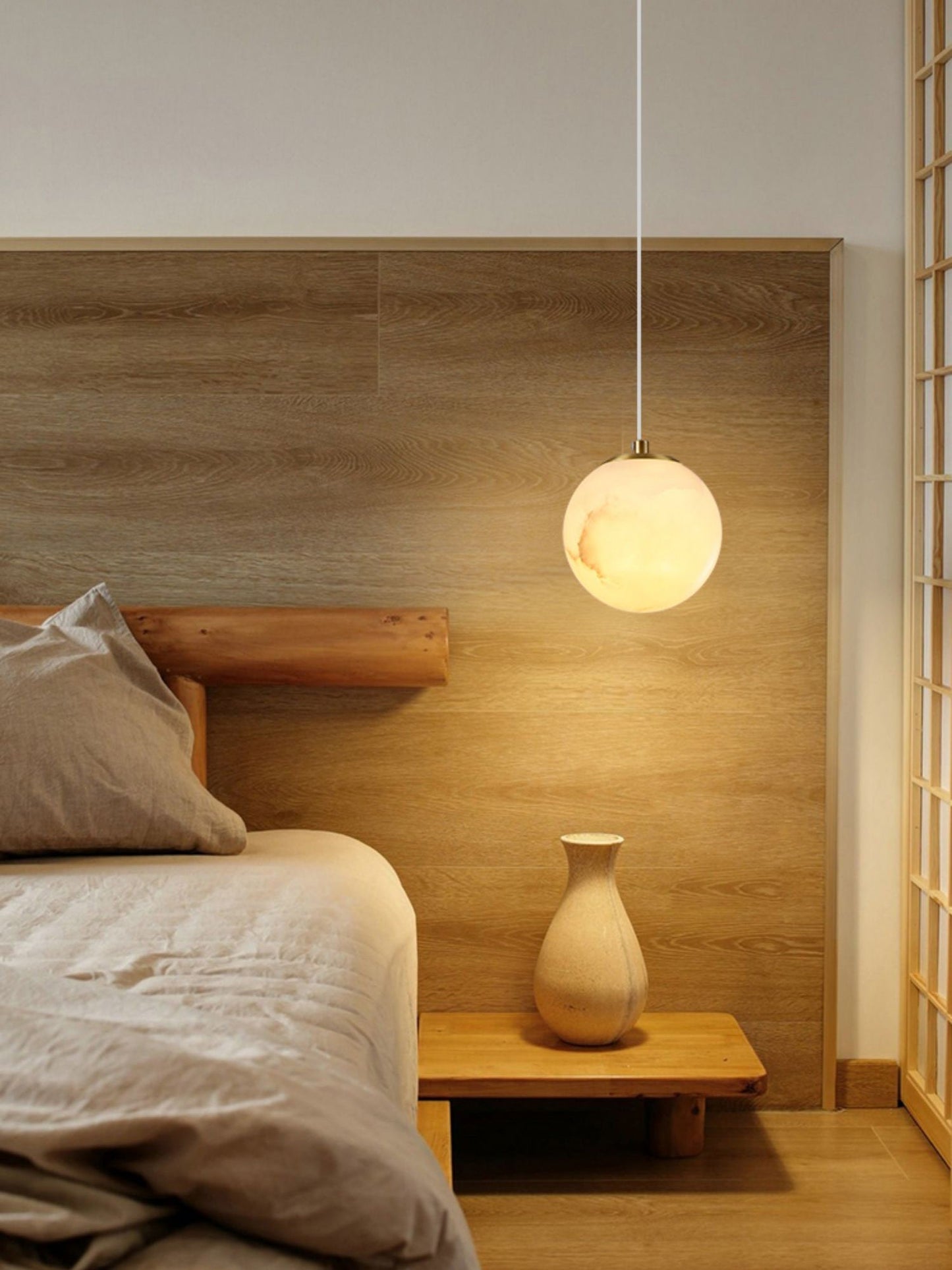 Pendant Lamp Modern Minimalist with Alabaster Globe Shade and Brass Fitting