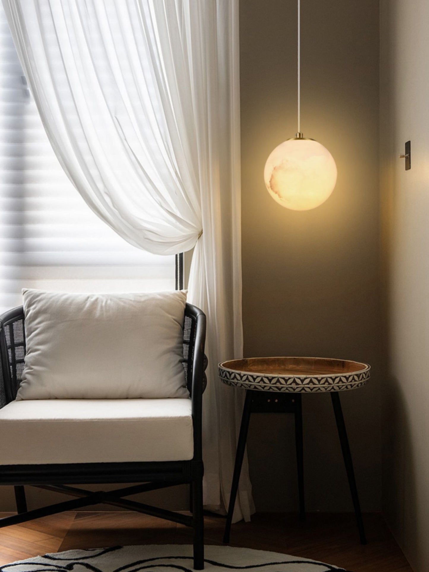 Pendant Lamp Modern Minimalist with Alabaster Globe Shade and Brass Fitting