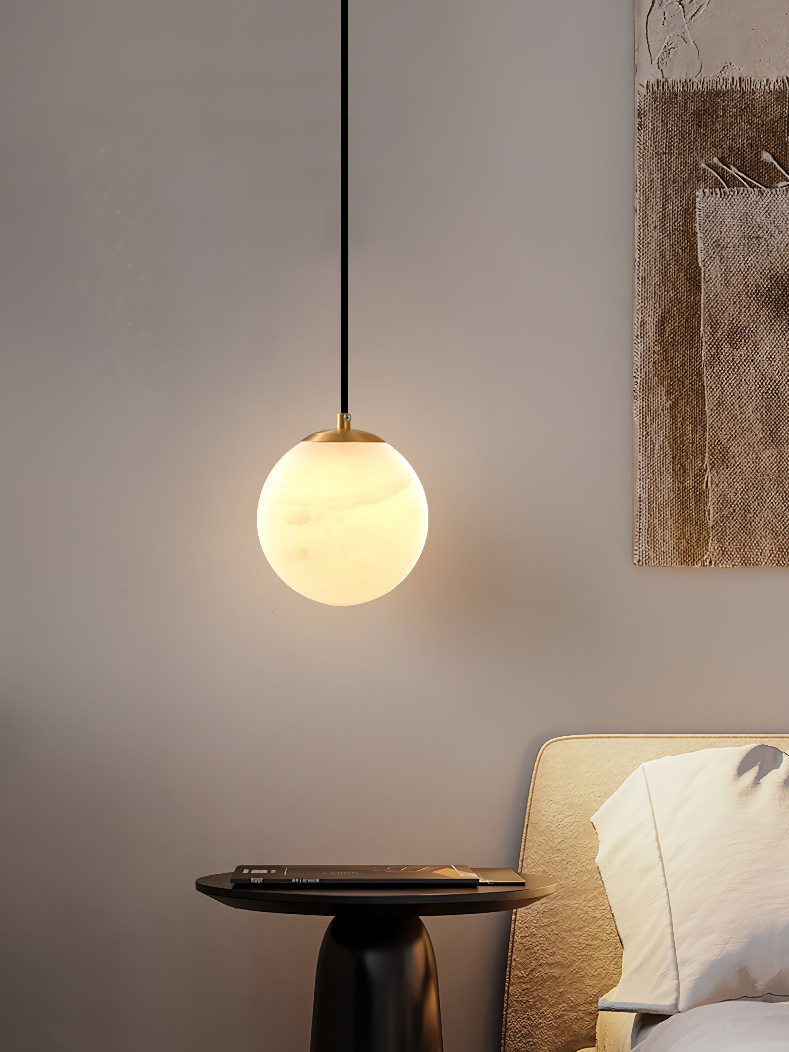 Pendant Lamp Modern Minimalist with Alabaster Globe Shade and Brass Fitting