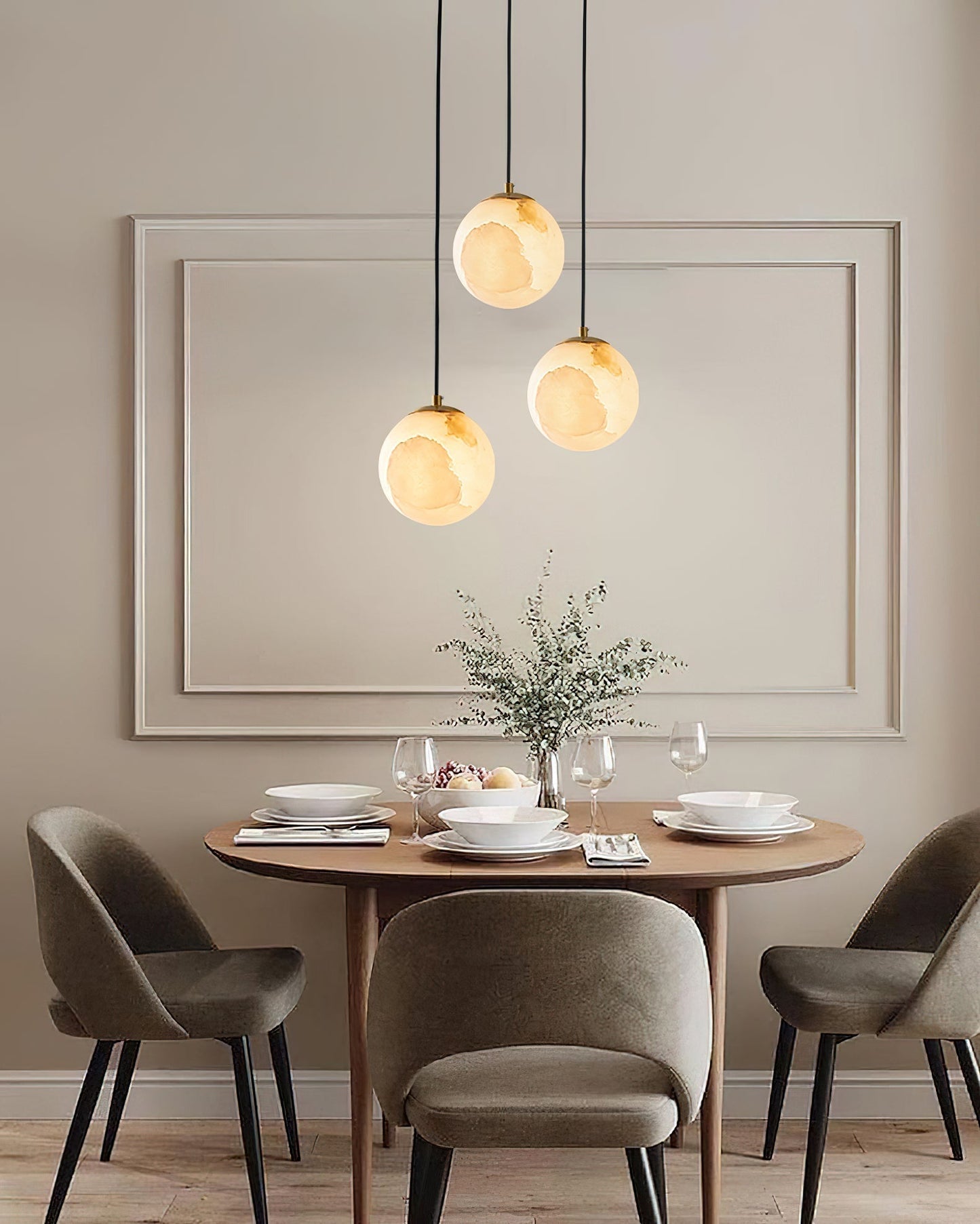 Pendant Lamp Modern Minimalist with Alabaster Globe Shade and Brass Fitting