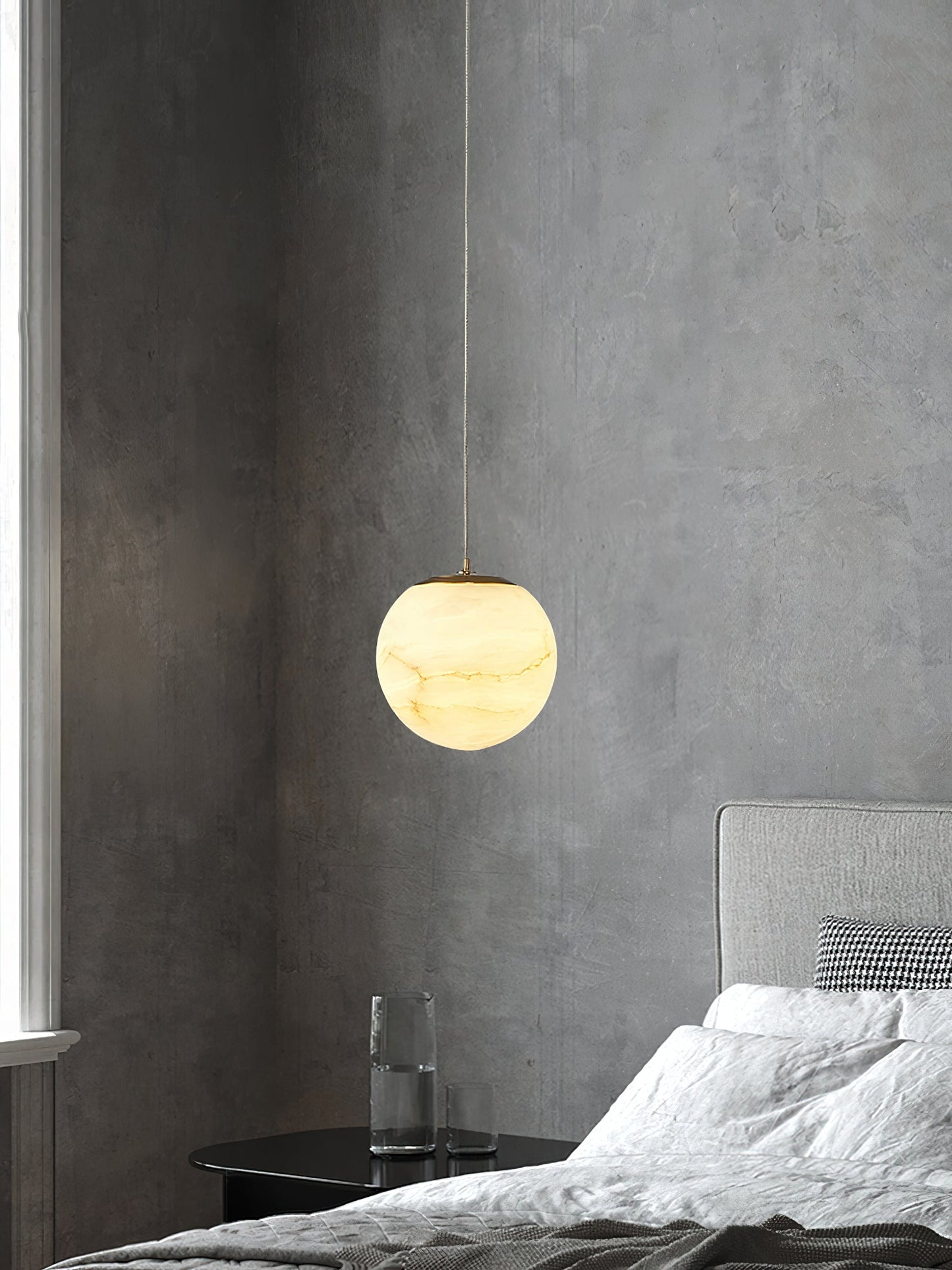 Pendant Lamp Modern Minimalist with Alabaster Globe Shade and Brass Fitting