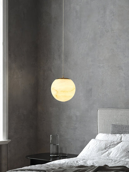 Pendant Lamp Modern Minimalist with Alabaster Globe Shade and Brass Fitting