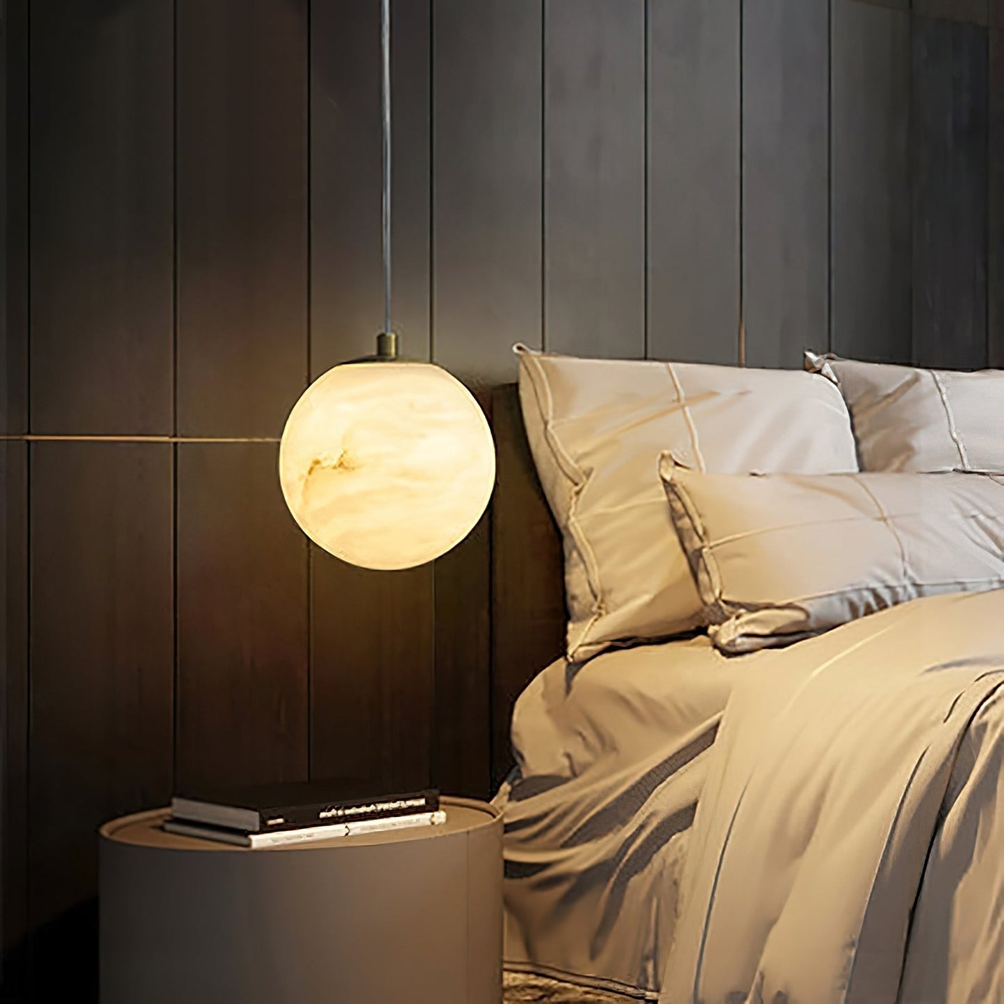 Pendant Lamp Modern Minimalist with Alabaster Globe Shade and Brass Fitting