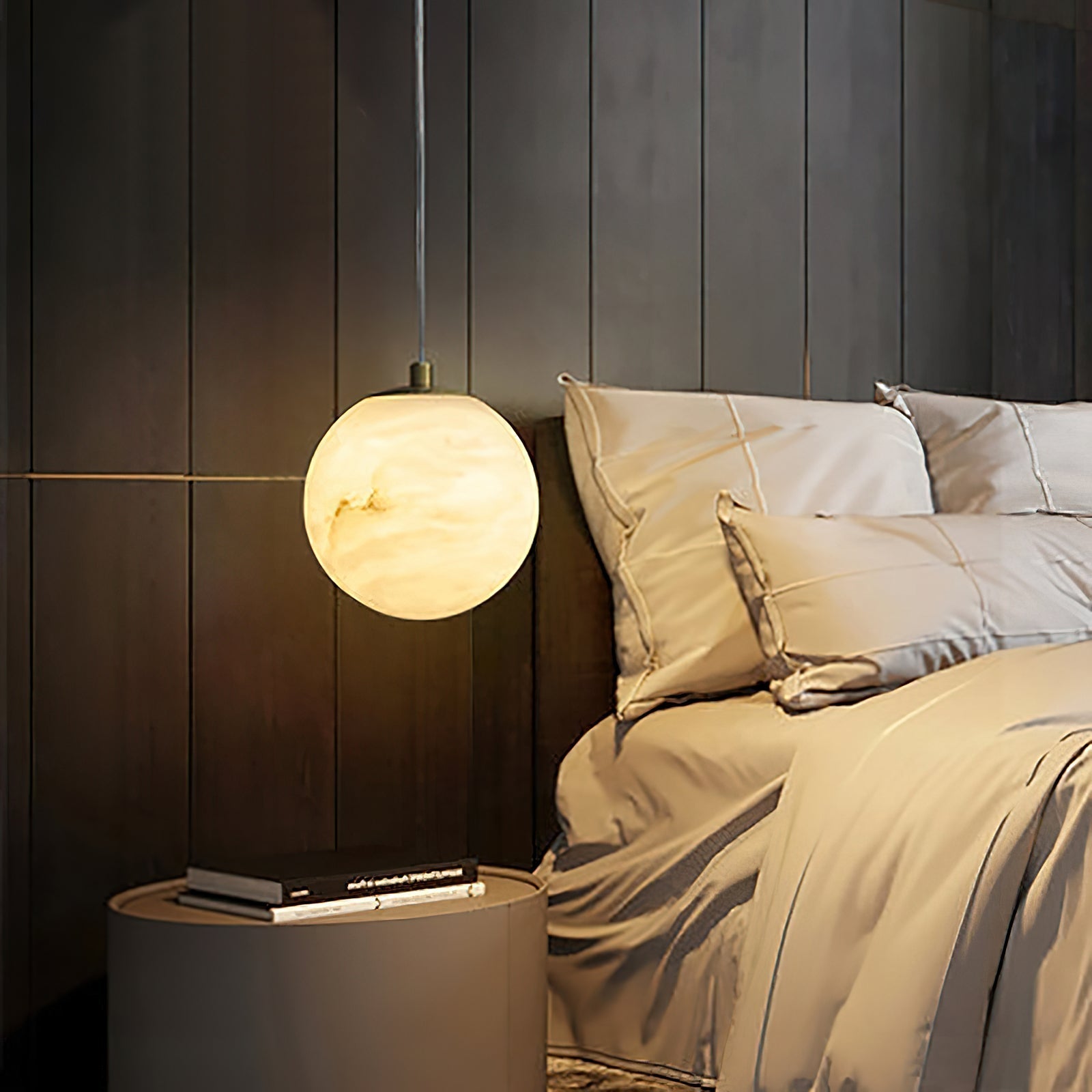 Pendant Lamp Modern Minimalist with Alabaster Globe Shade and Brass Fitting