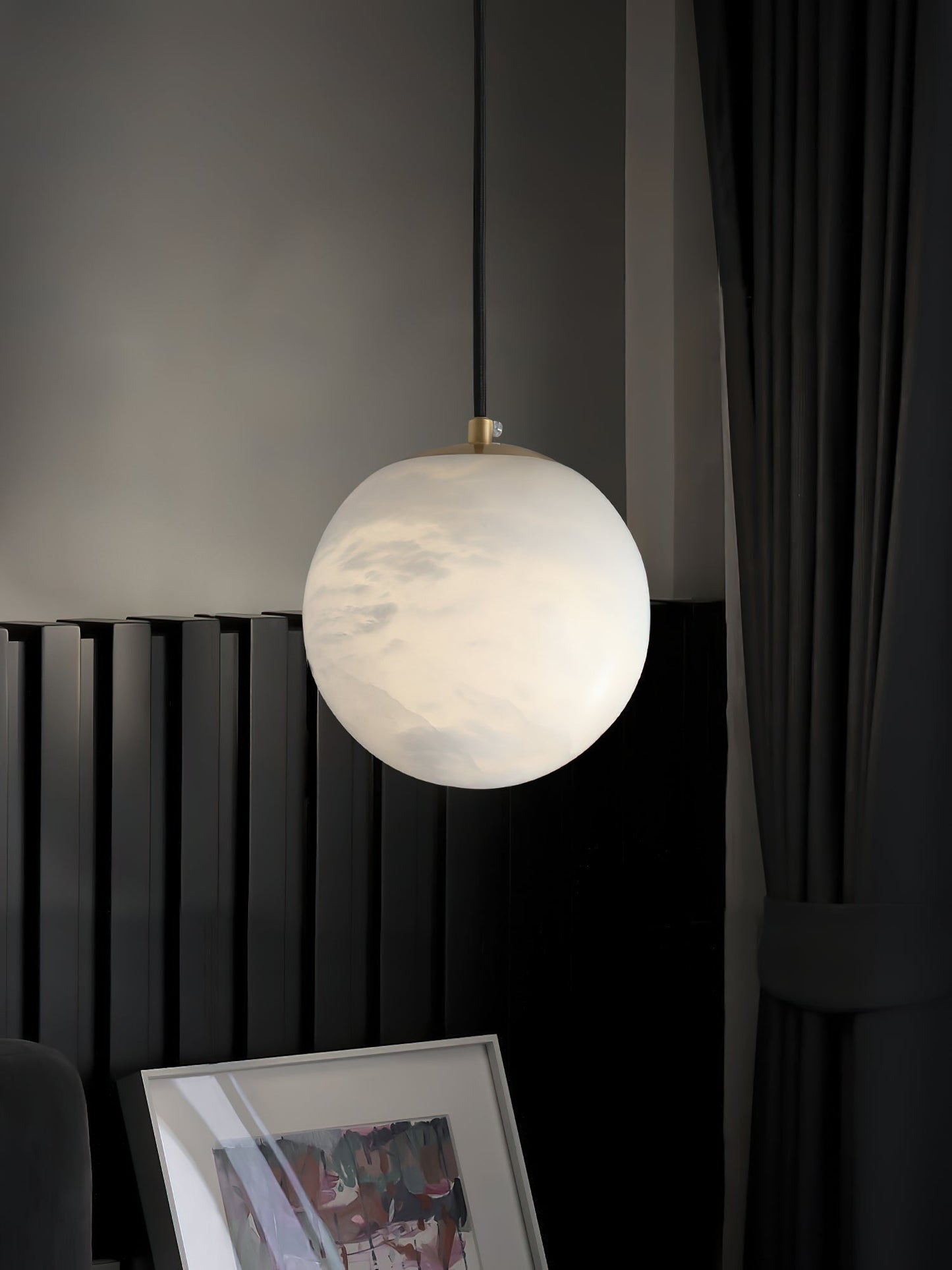 Pendant Lamp Modern Minimalist with Alabaster Globe Shade and Brass Fitting