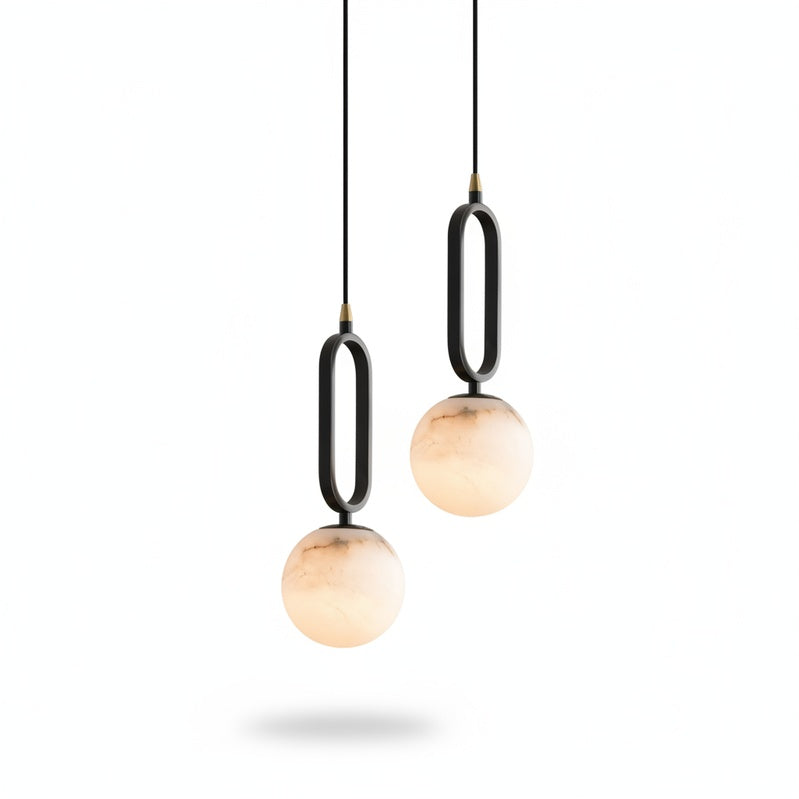 Pendant Lamp Modern with Alabaster Globe and Oval Ring Frame