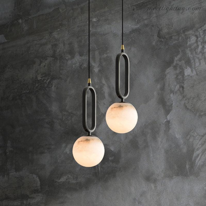 Pendant Lamp Modern with Alabaster Globe and Oval Ring Frame