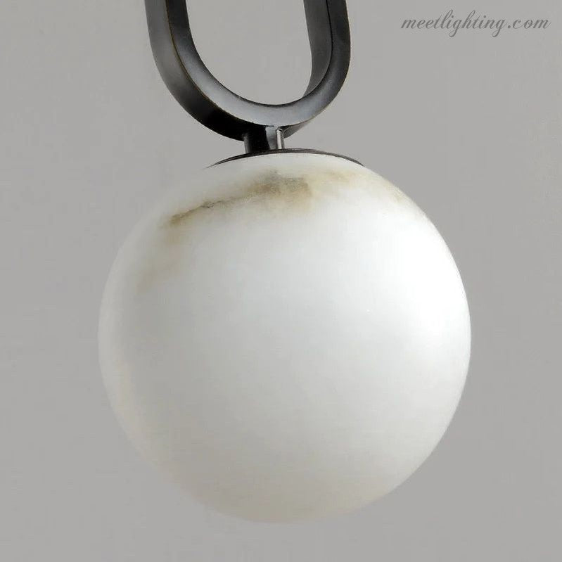 Pendant Lamp Modern with Alabaster Globe and Oval Ring Frame