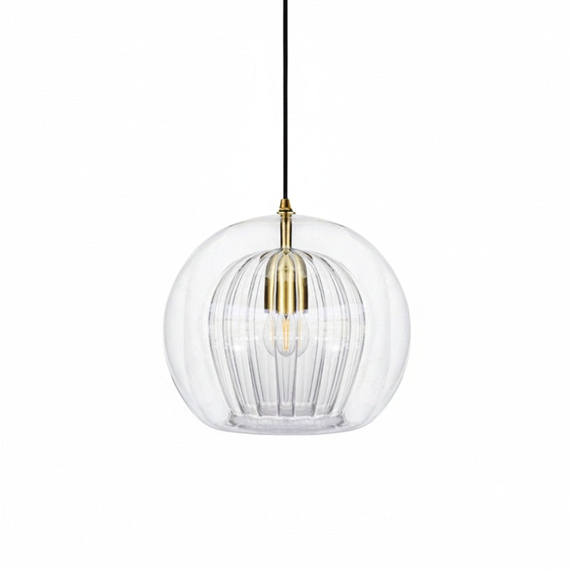 Pendant Lamp Modern with Double Glass Globe and Brass Fitting