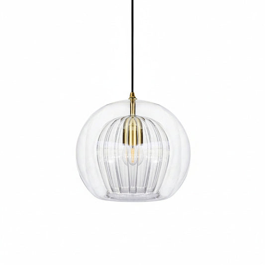 Pendant Lamp Modern with Double Glass Globe and Brass Fitting