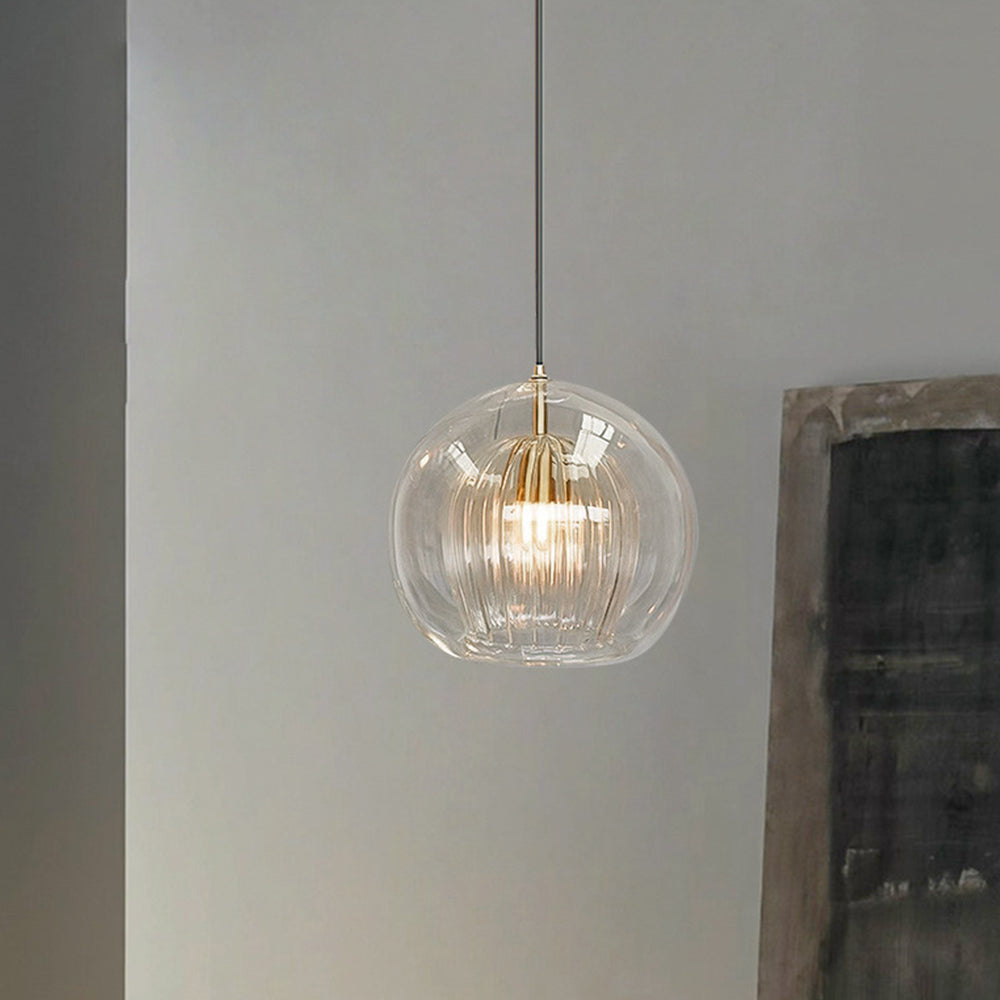Pendant Lamp Modern with Double Glass Globe and Brass Fitting