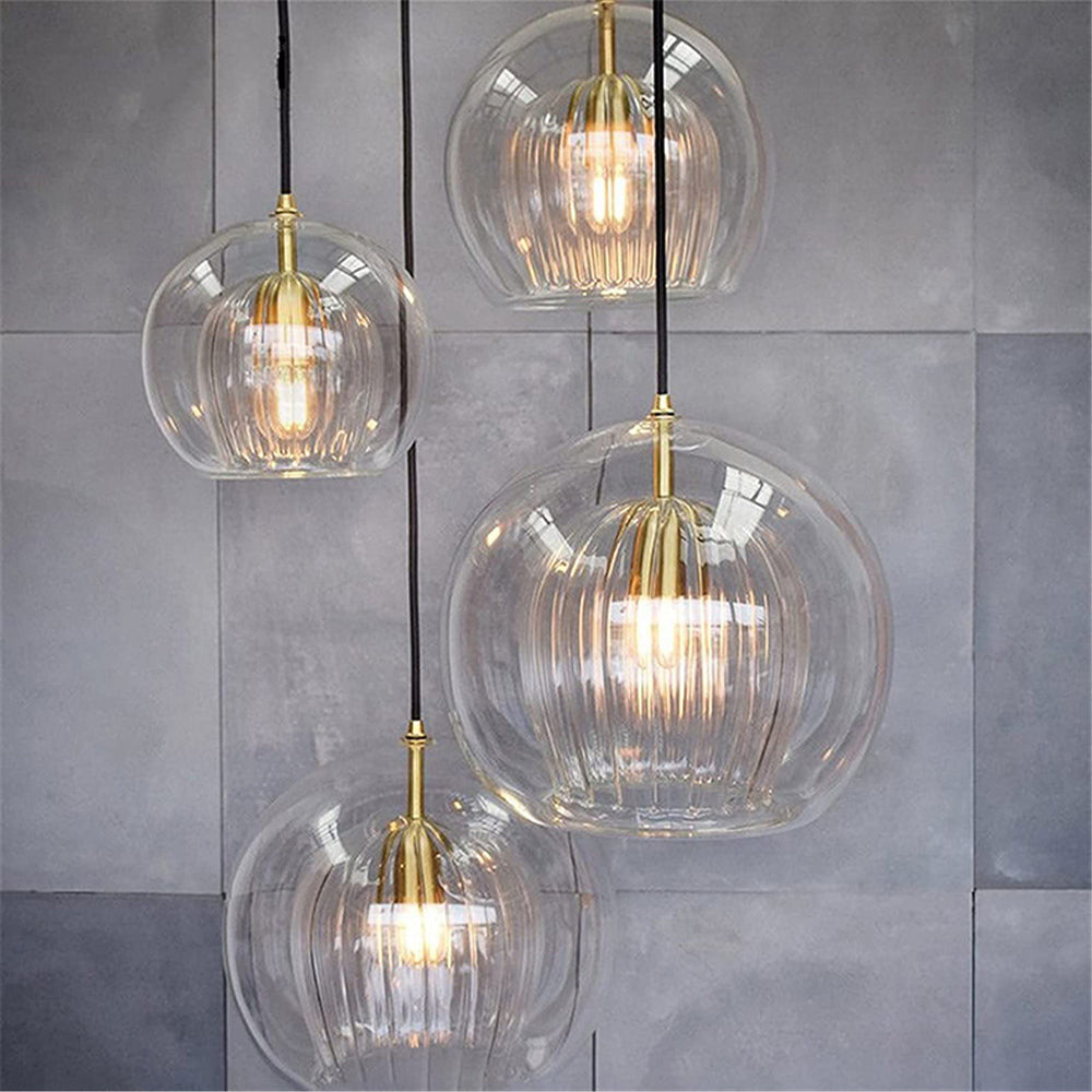 Pendant Lamp Modern with Double Glass Globe and Brass Fitting