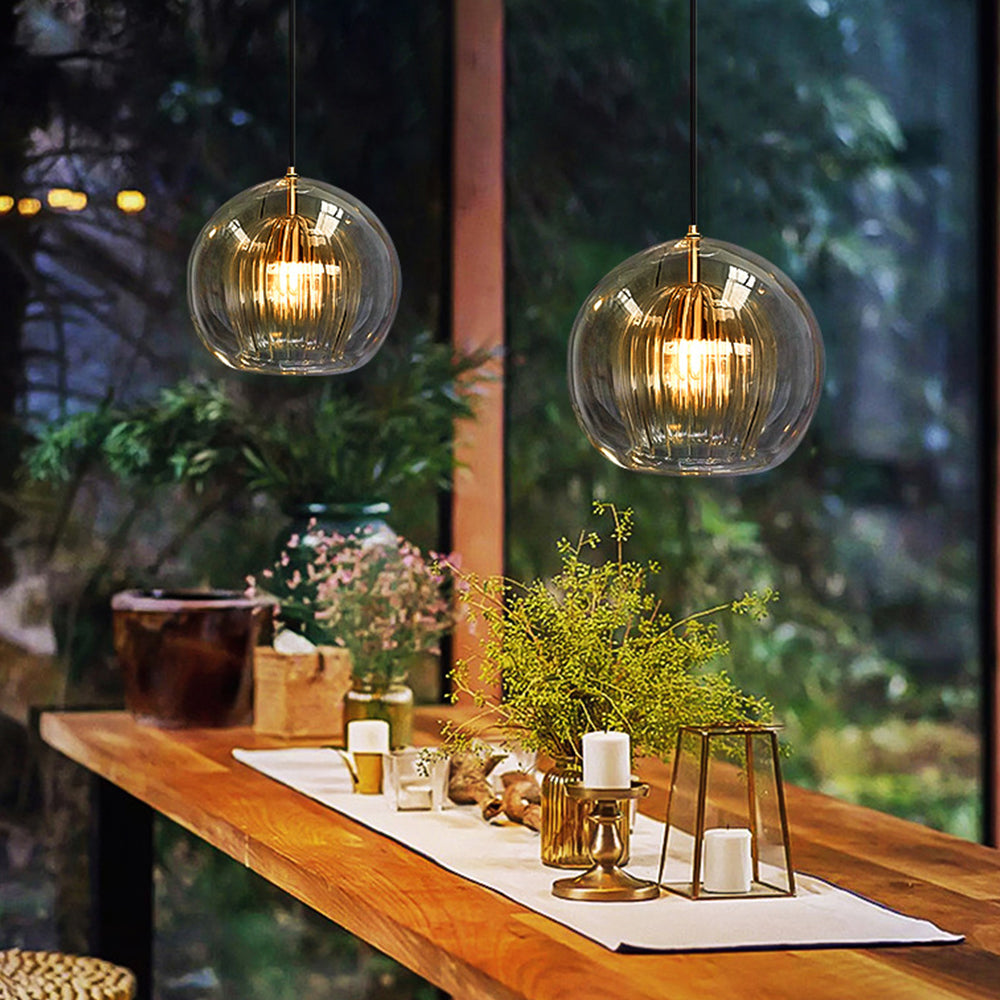 Pendant Lamp Modern with Double Glass Globe and Brass Fitting
