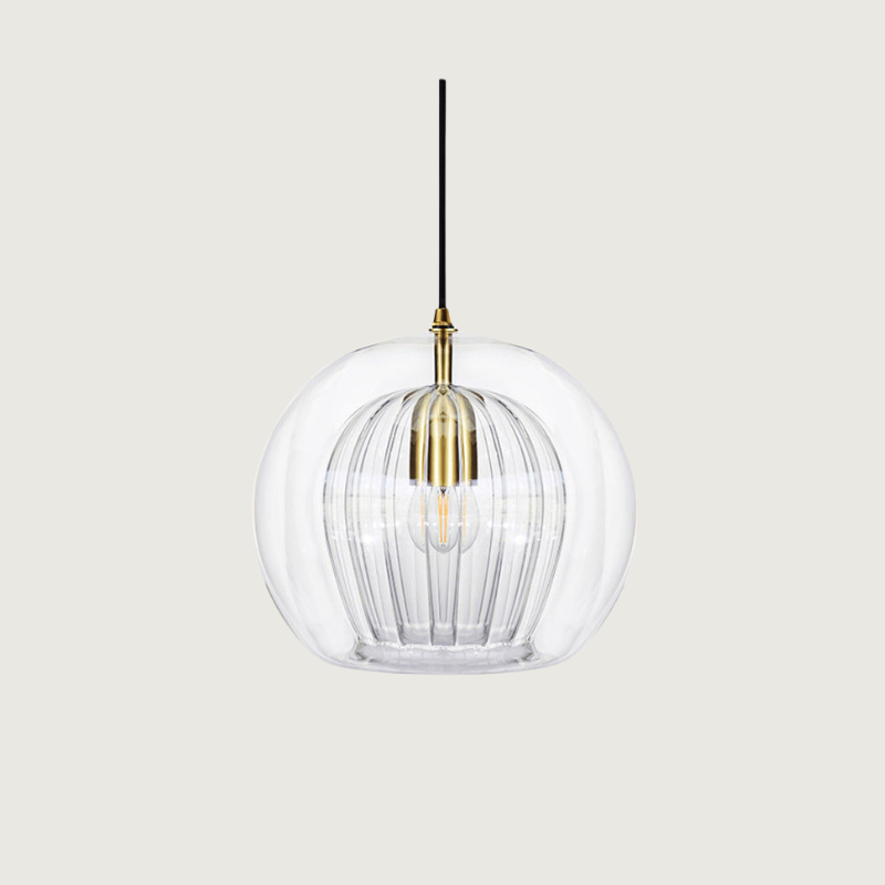 Pendant Lamp Modern with Double Glass Globe and Brass Fitting