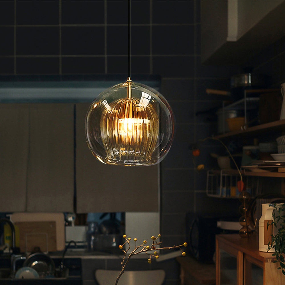 Pendant Lamp Modern with Double Glass Globe and Brass Fitting