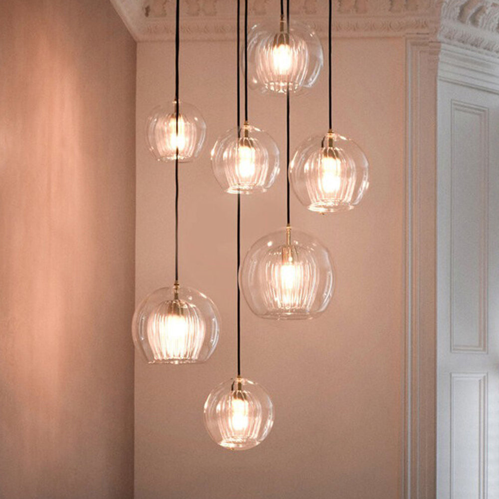Pendant Lamp Modern with Double Glass Globe and Brass Fitting