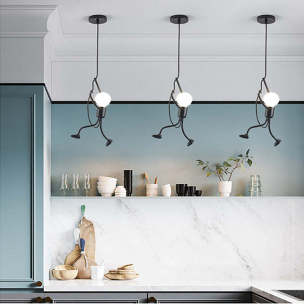 Pendant Lamp Modern with Little Person Figure, Single or Triple Light
