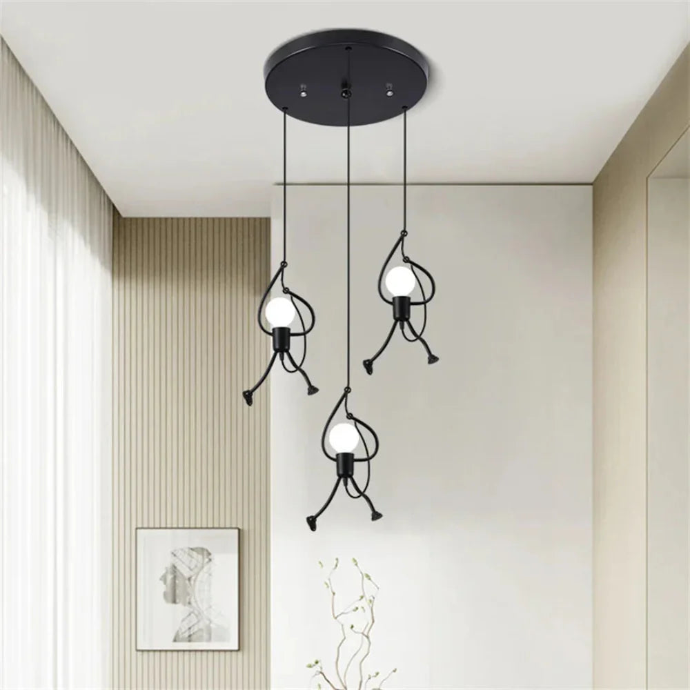 Pendant Lamp Modern with Little Person Figure, Single or Triple Light