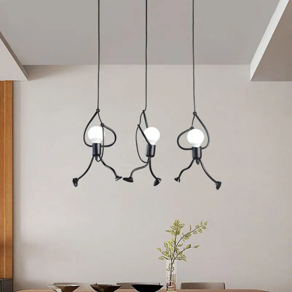 Pendant Lamp Modern with Little Person Figure, Single or Triple Light