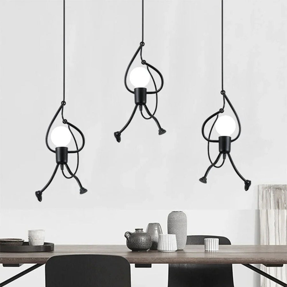 Pendant Lamp Modern with Little Person Figure, Single or Triple Light