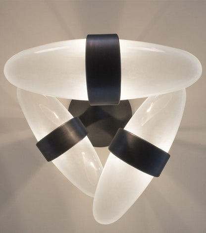 Pendant Lamp Modern with Sculptural Faux Leather Shade and Frosted Glass Bowl