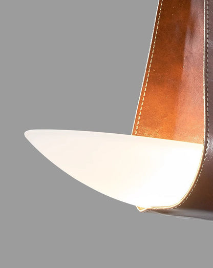 Pendant Lamp Modern with Sculptural Faux Leather Shade and Frosted Glass Bowl