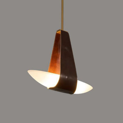 Pendant Lamp Modern with Sculptural Faux Leather Shade and Frosted Glass Bowl