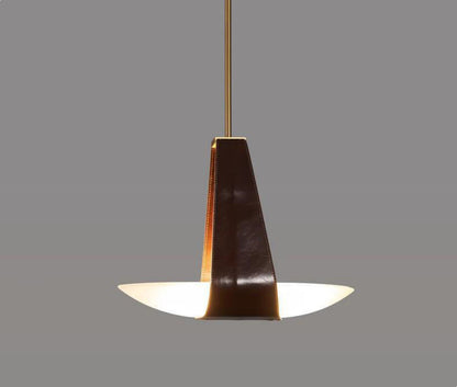 Pendant Lamp Modern with Sculptural Faux Leather Shade and Frosted Glass Bowl