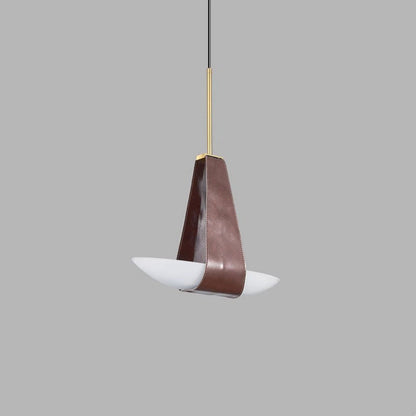 Pendant Lamp Modern with Sculptural Faux Leather Shade and Frosted Glass Bowl