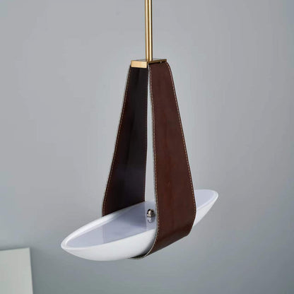 Pendant Lamp Modern with Sculptural Faux Leather Shade and Frosted Glass Bowl