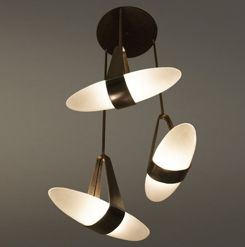 Pendant Lamp Modern with Sculptural Faux Leather Shade and Frosted Glass Bowl