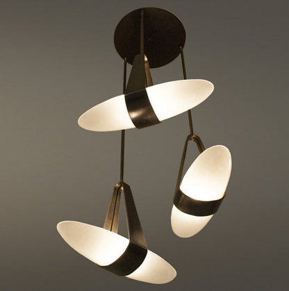 Pendant Lamp Modern with Sculptural Faux Leather Shade and Frosted Glass Bowl