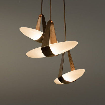 Pendant Lamp Modern with Sculptural Faux Leather Shade and Frosted Glass Bowl