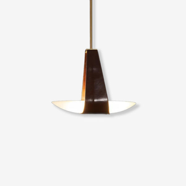 Pendant Lamp Modern with Sculptural Faux Leather Shade and Frosted Glass Bowl