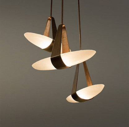 Pendant Lamp Modern with Sculptural Faux Leather Shade and Frosted Glass Bowl