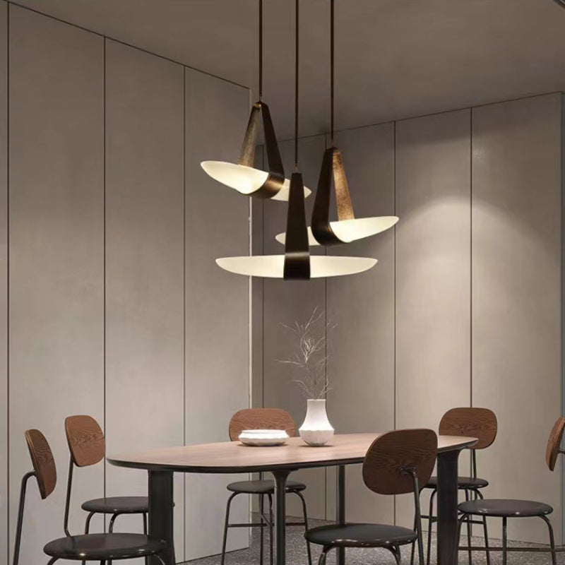 Pendant Lamp Modern with Sculptural Faux Leather Shade and Frosted Glass Bowl